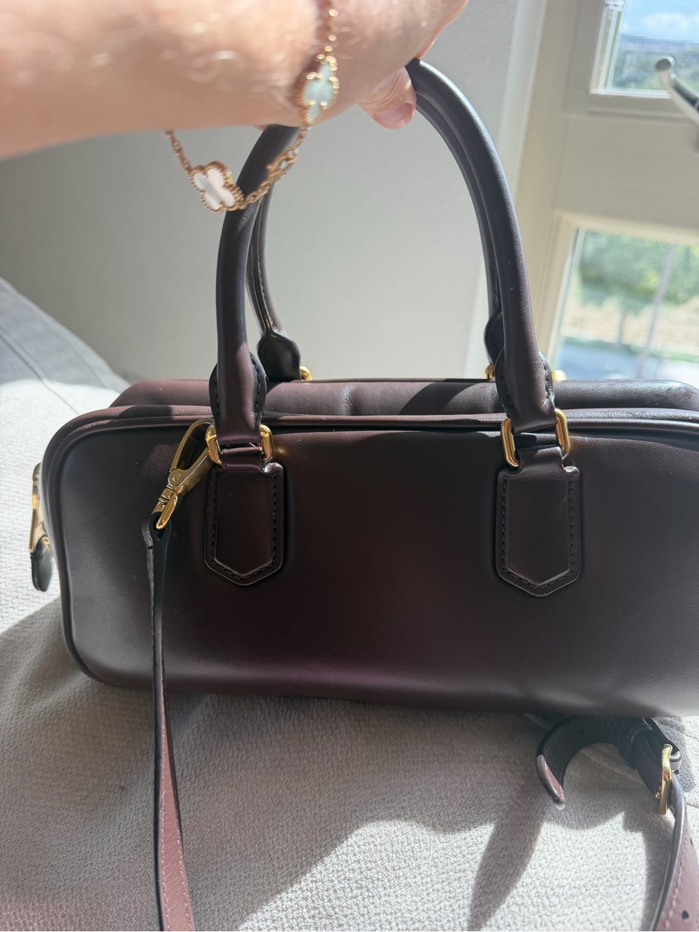 Miu Miu Dark Brown Leather Bowling Bag with Gold Hardware - Picture 4 of 5
